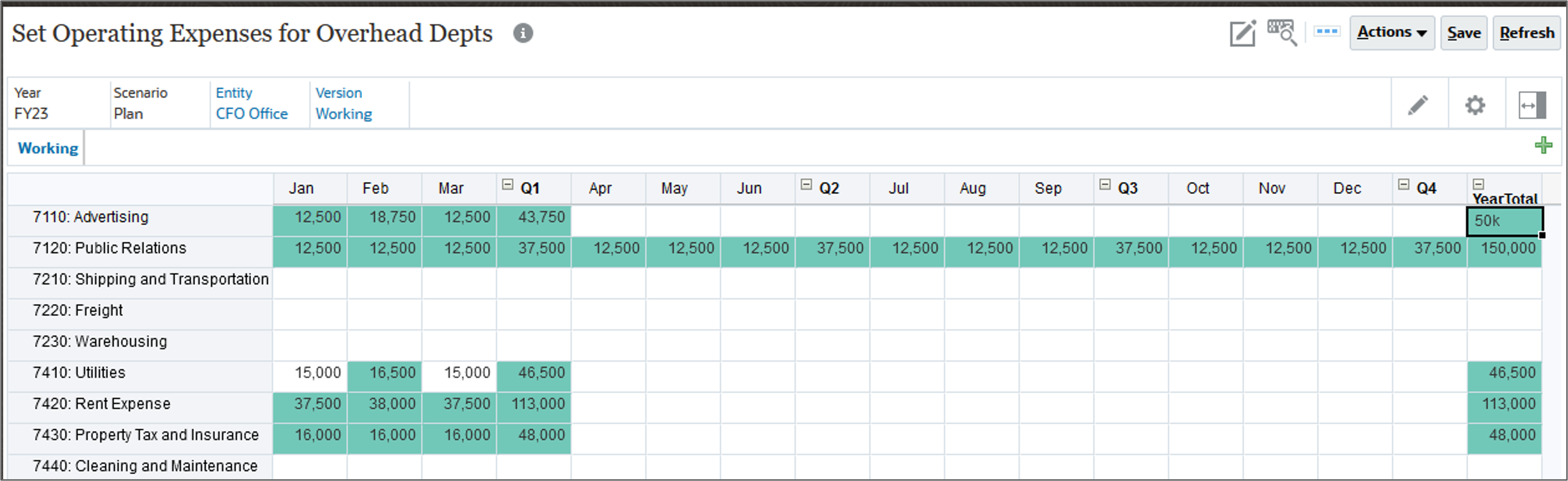 Expense form with Advertising YearTotal Highlighted